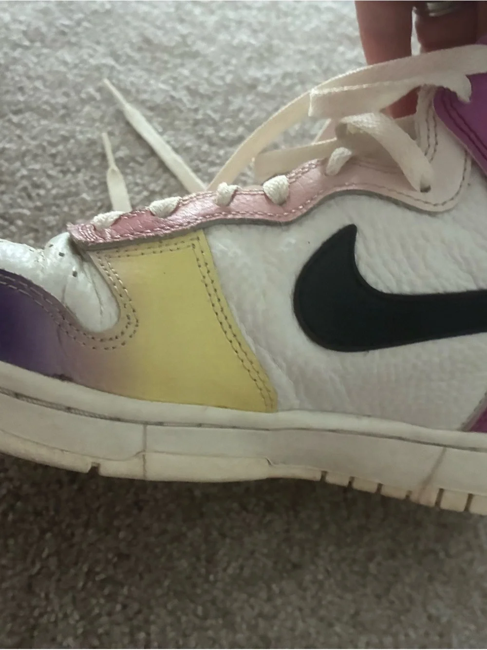Nike Women’s White Sneakers with Purple, Pink and Yellow Panels